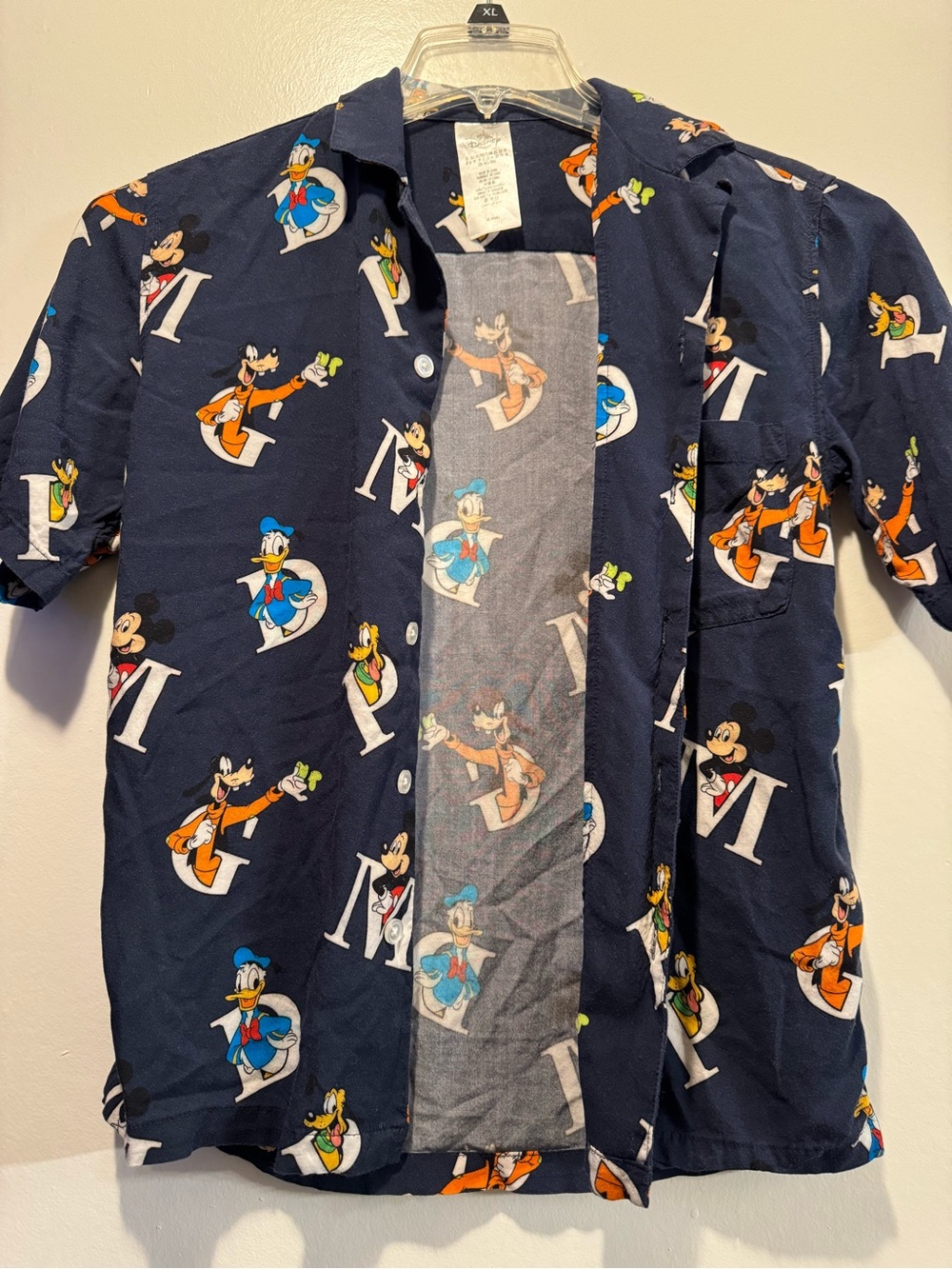 Disney Navy Short-Sleeve Character Print Button-Up Shirt